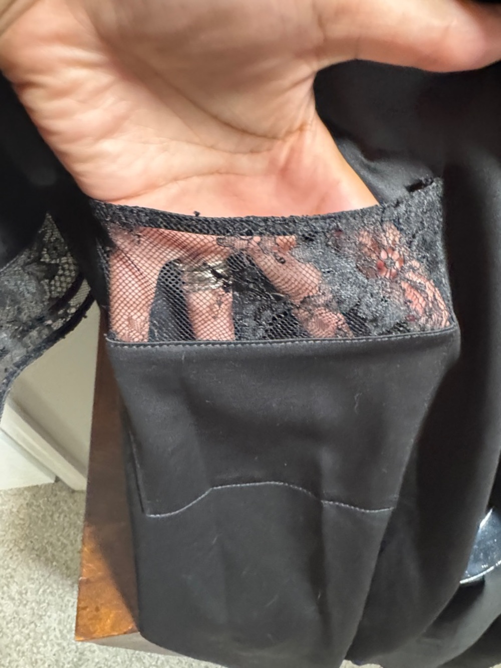 Women's Black Long Satin Feel Robe with Patch Pockets - Picture 7 of 10